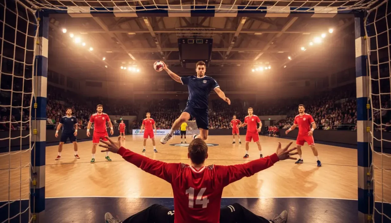 Handbollsspelare i aktion under en match — jämförelse av bettingsidor