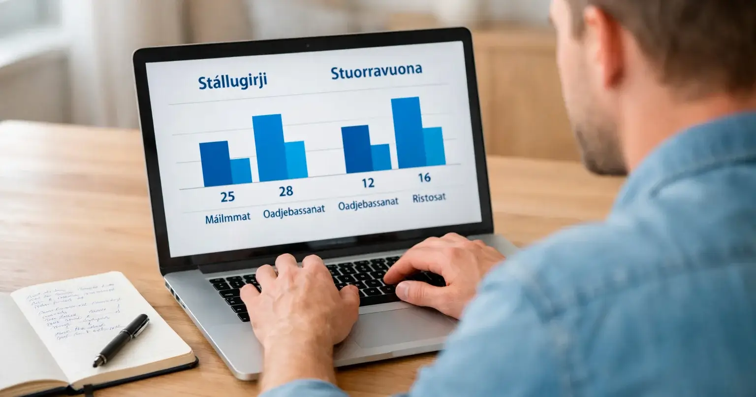Person analyserar handbollsstatistik och odds på en bärbar dator